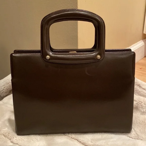 Structured Dark Brown Leather Top-Handle Women's Bag - Picture 7 of 11